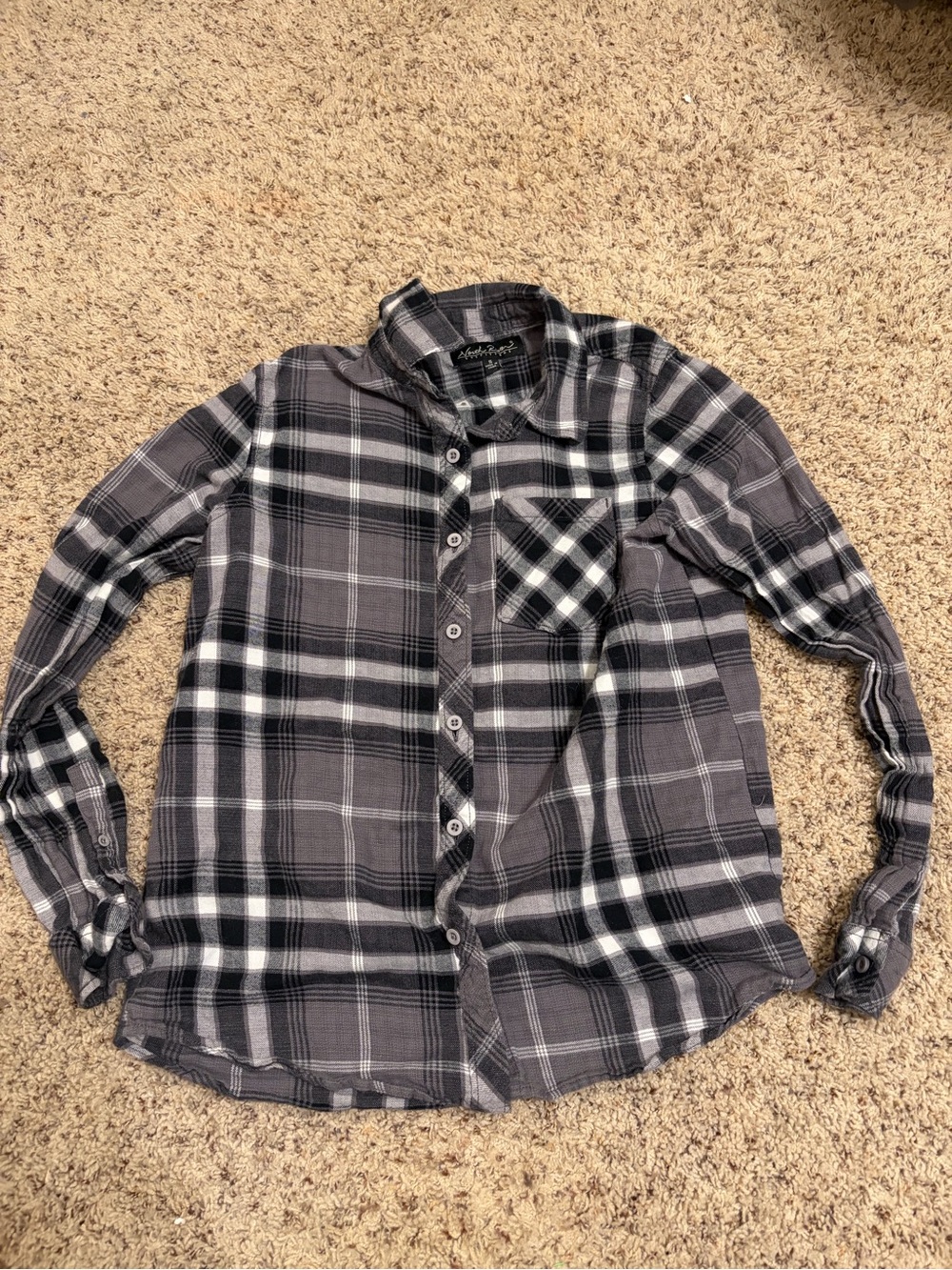 Women's Gray Plaid Button-Down Shirt